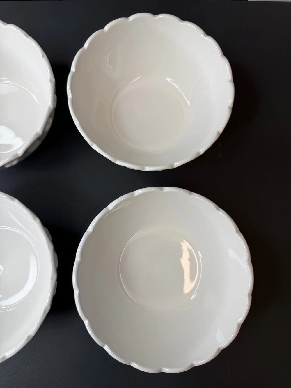 Mellow & Mod White Heart Scalloped Ceramic Bowl Set of 4 Coquette Cottagecore